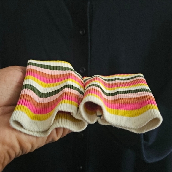 Boden Navy Cardigan with Multicolor Striped Cuffs Women's Size Xsmall - Picture 13 of 14